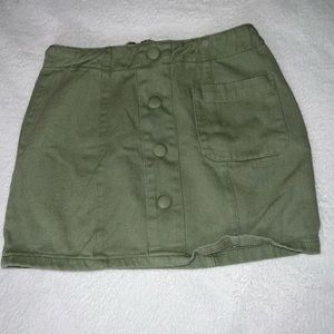 Olive mini skirt.